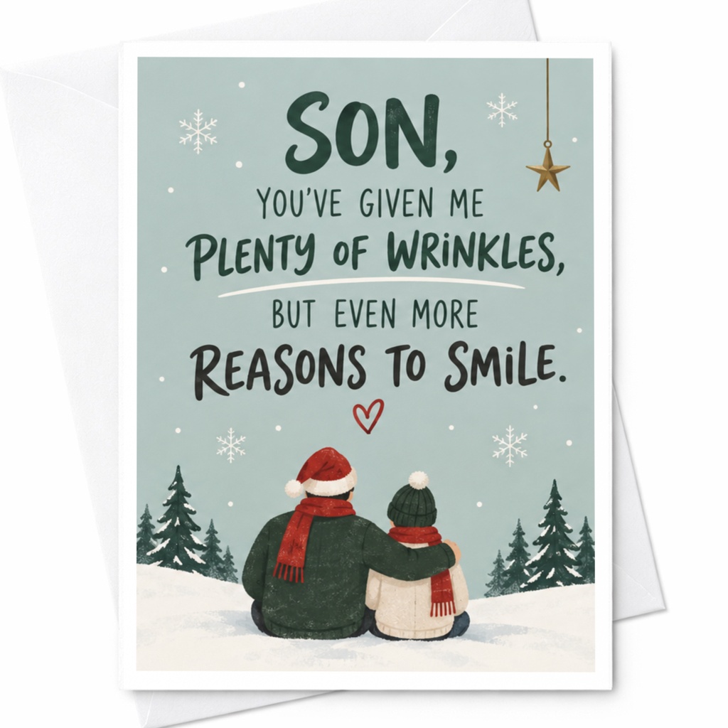 Son, You've Given Me Plenty Of Wrinkles, But Even More Reasons To Smile. Christmas Card For Son Cute Winter Scene Holiday Card C8999