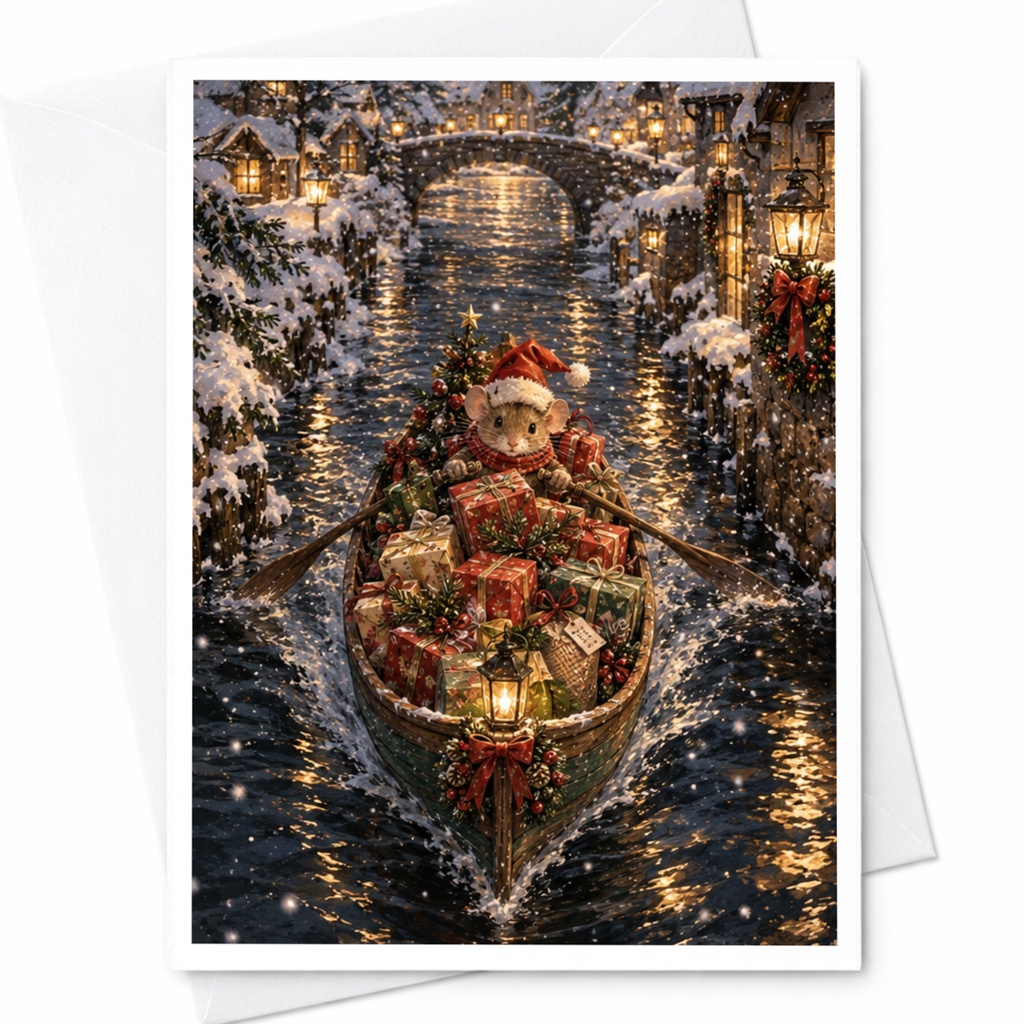 Christmas Mouse Greeting Card Cute Holiday Card With Gifts Winter Scene Festive Animal Card For Kids Family Christmas Card C9022