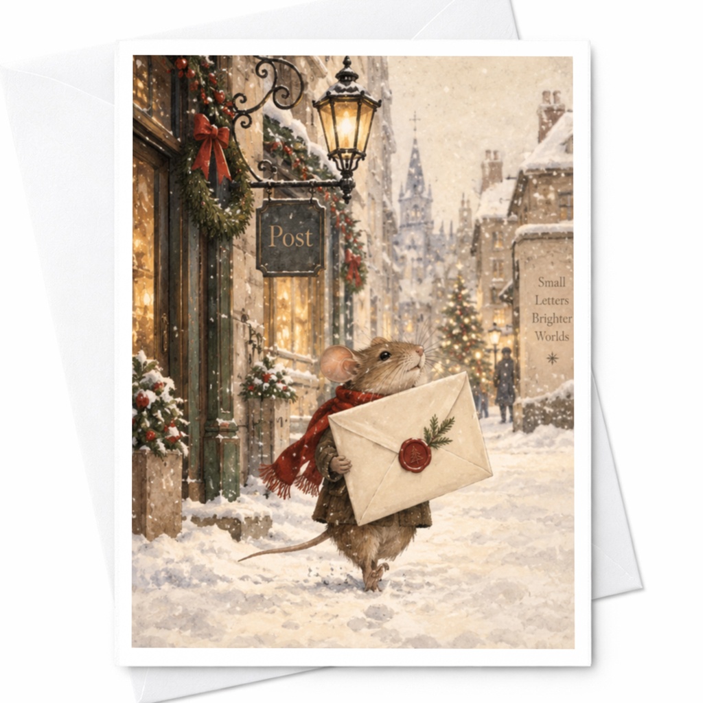 Small Letters Brighter Worlds Christmas Card Cute Mouse Winter Scene Holiday Greeting Card For Animal Lover Festive C9039
