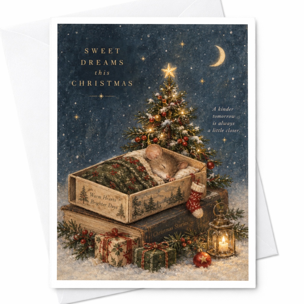 Sweet Dreams This Christmas Cute Christmas Card Mouse Sleeping Under Tree Warm Wishes Holiday Greeting Card For Family C9098