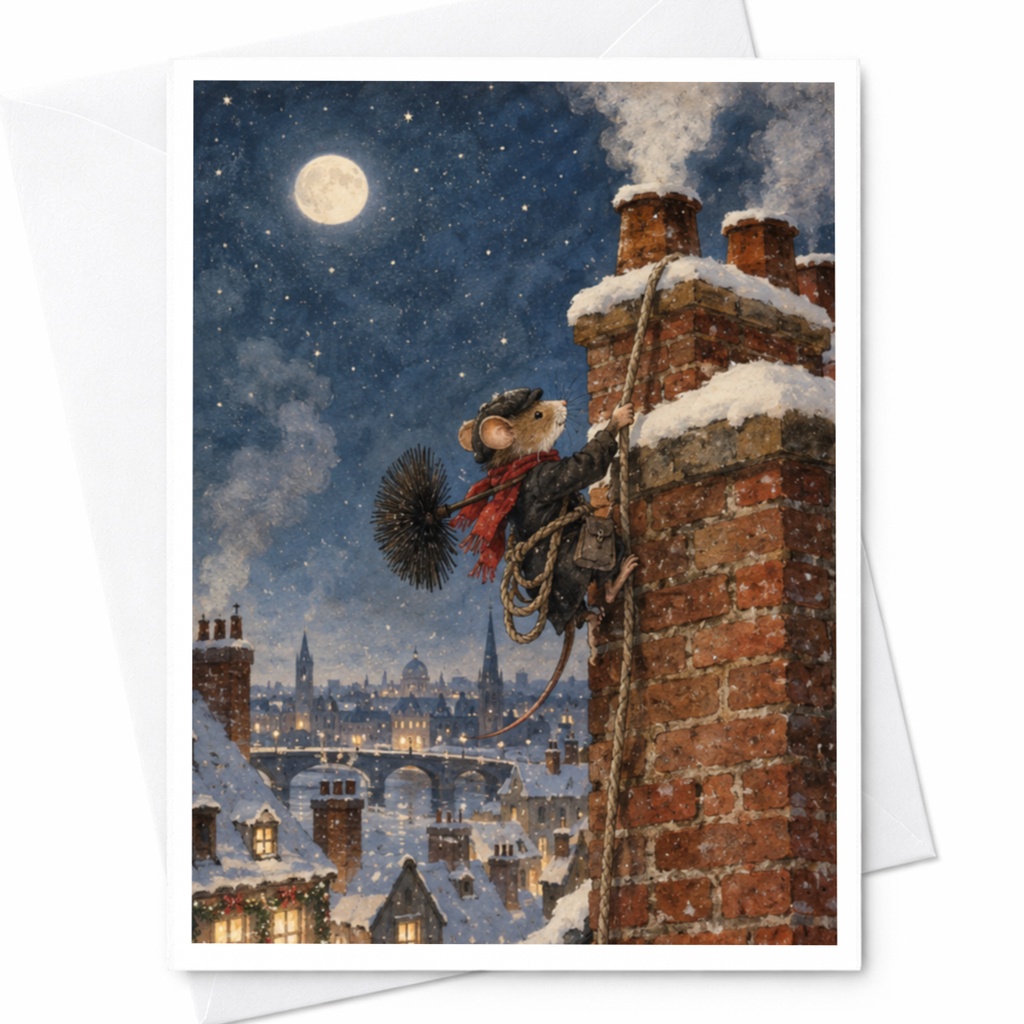 Mouse Chimney Sweep Christmas Card Cute Winter Scene Holiday Greeting Card For Animal Lover Whimsical Festive Card C9046