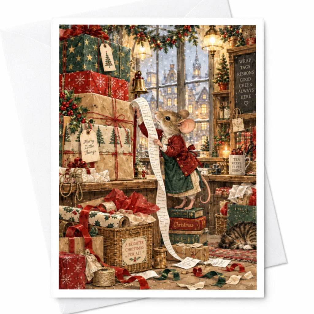 Merry Little Things Christmas Card Cute Mouse With Gifts Holiday Greeting Card Festive Winter Scene For Family Friends C9058
