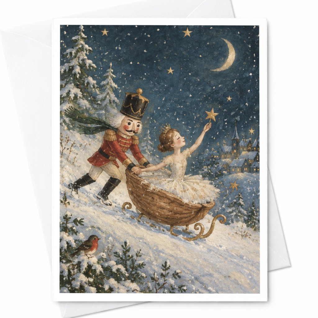 Nutcracker Ballerina Christmas Card Winter Wonderland Greeting Card Holiday Season For Her Festive Art Card C9111