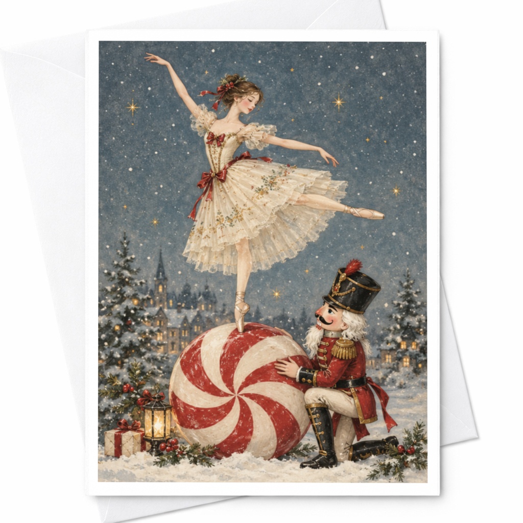 Ballerina And Nutcracker Christmas Card Holiday Greeting Card Festive Winter Scene For Her Ballet Lover Elegant Seasonal Card C9117