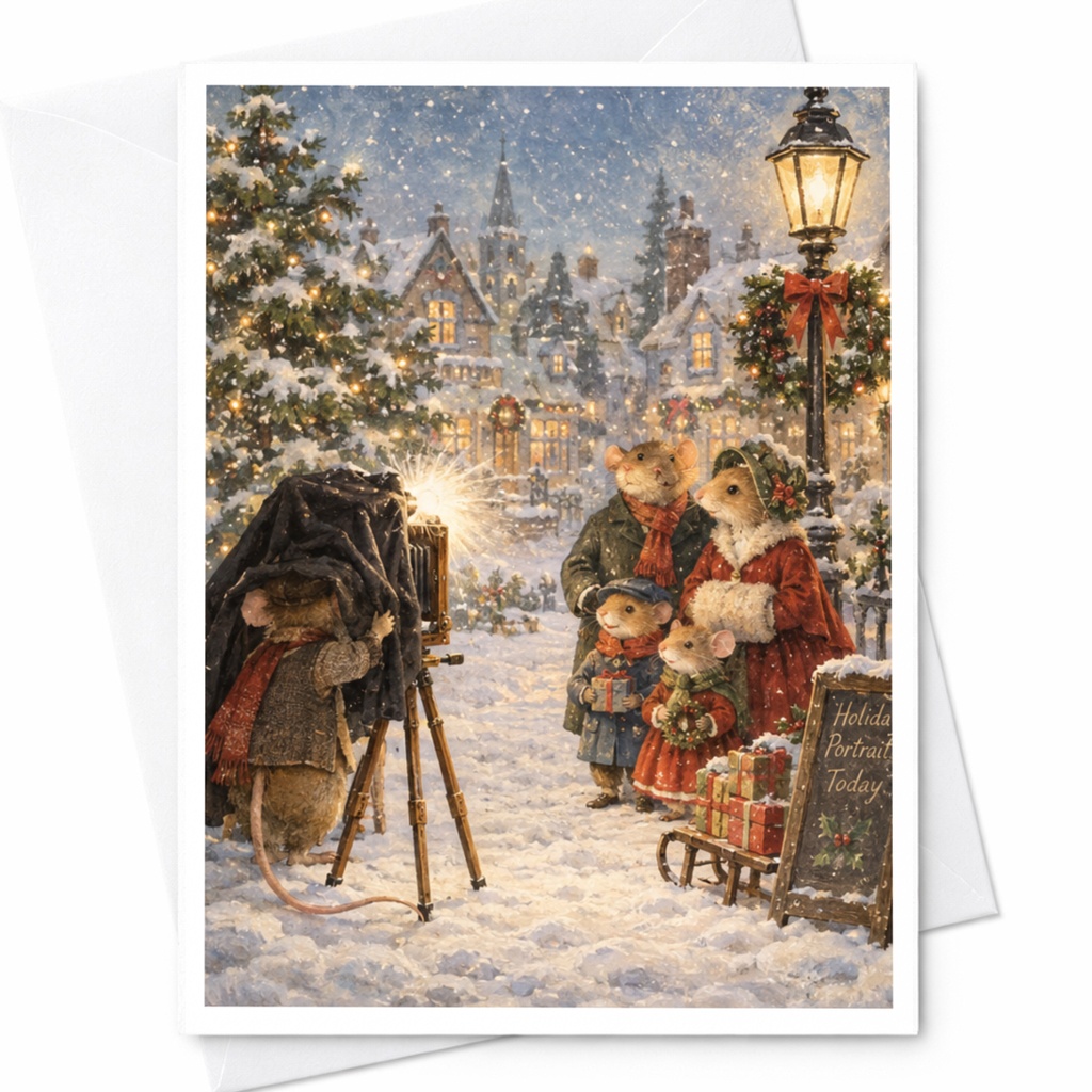 Holiday Portrait Today Christmas Card Cute Mice Family Winter Scene Festive Greeting Card For Animal Lovers C9066