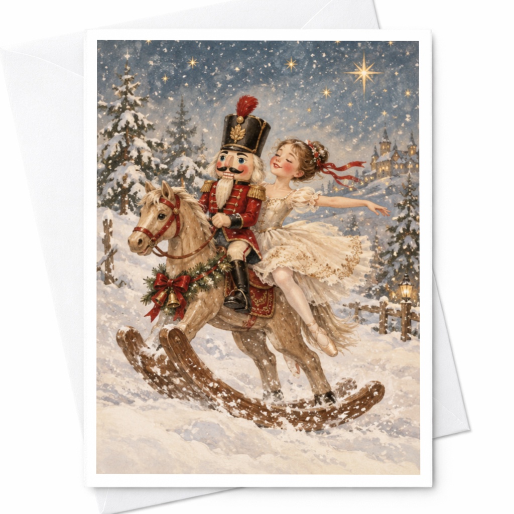 Nutcracker Ballerina Christmas Card Festive Holiday Greeting Card Winter Wonderland Scene For Her Classic Ballet Lover C9119