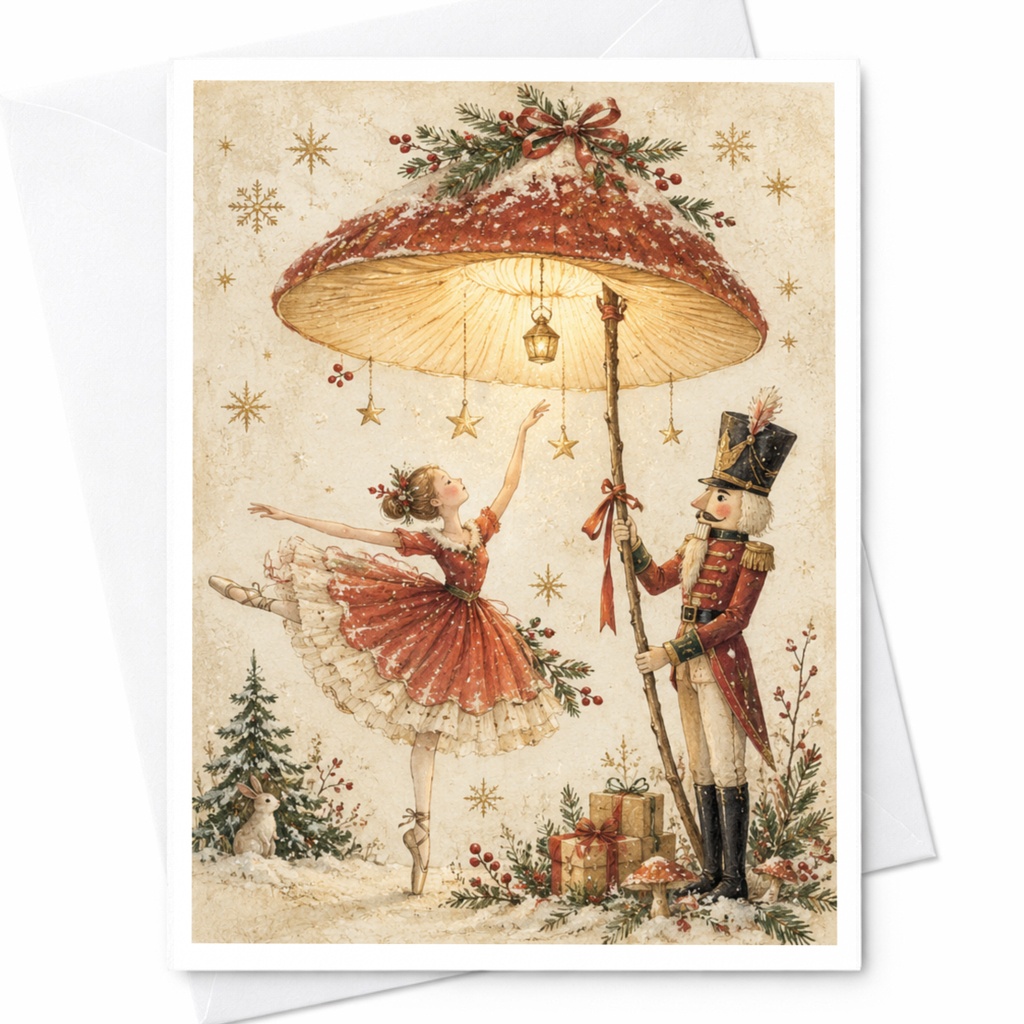 Ballerina And Nutcracker Christmas Card Festive Holiday Greeting Card Vintage Style For Ballet Lover Cute Seasonal Card C9128