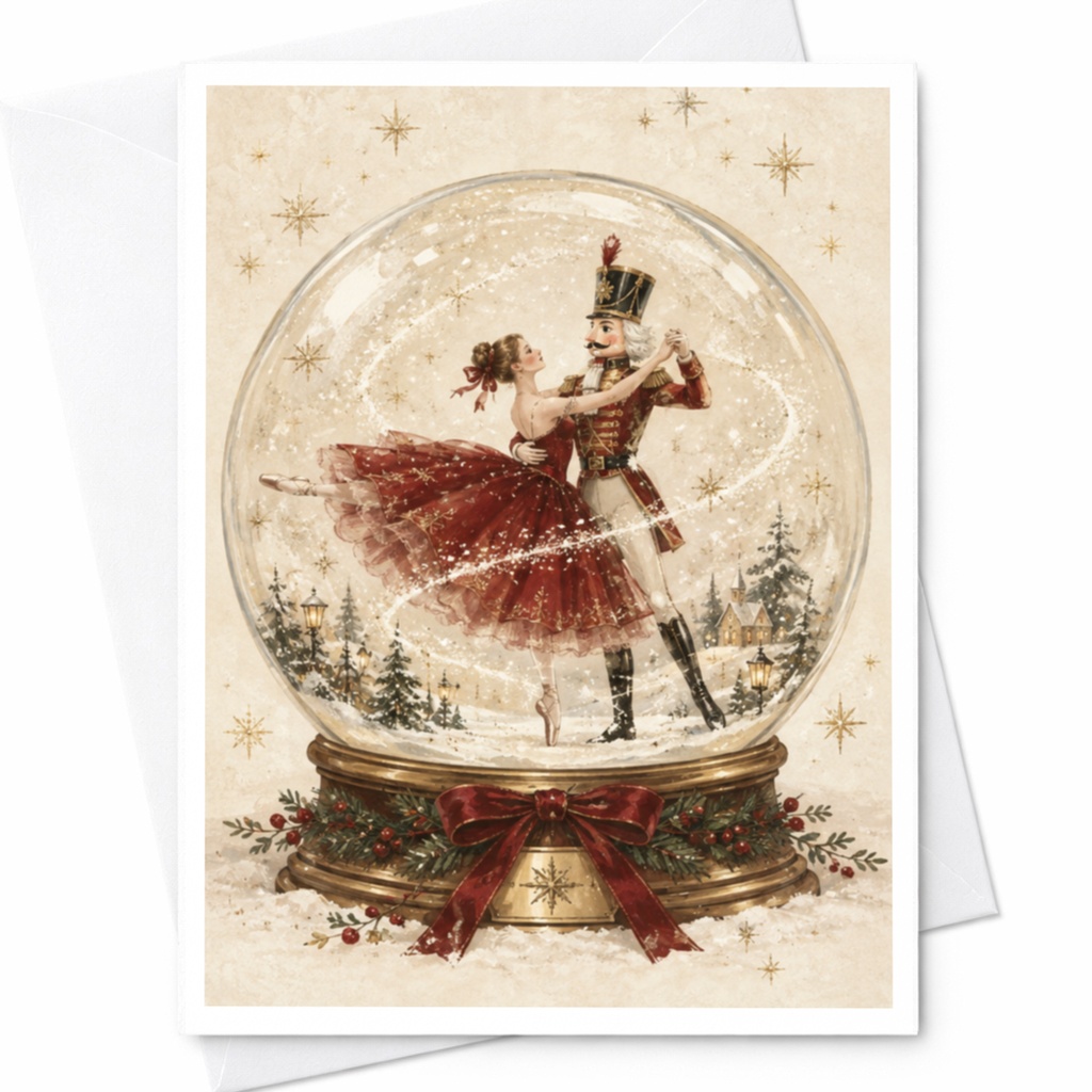 Ballerina Nutcracker Christmas Card Festive Holiday Greeting Card For Dance Lover Elegant Seasonal Card Ballet Theme C9136
