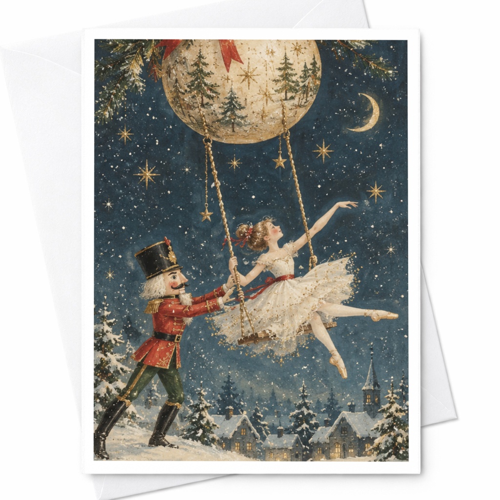 Nutcracker And Ballerina Christmas Card Festive Holiday Greeting Card Ballet Lover Winter Scene For Her Elegant Seasonal Card C9139