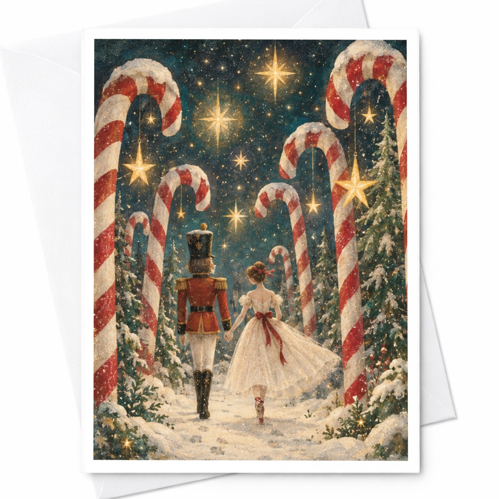 Nutcracker And Ballerina Christmas Card Festive Holiday Greeting Card Winter Wonderland Scene For Her Cute Seasonal Card C9141