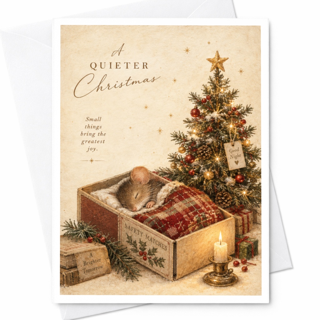 A Quieter Christmas Card Cute Mouse Illustration Holiday Greeting Card Cozy Winter Scene For Animal Lover Festive Xmas Card C9097