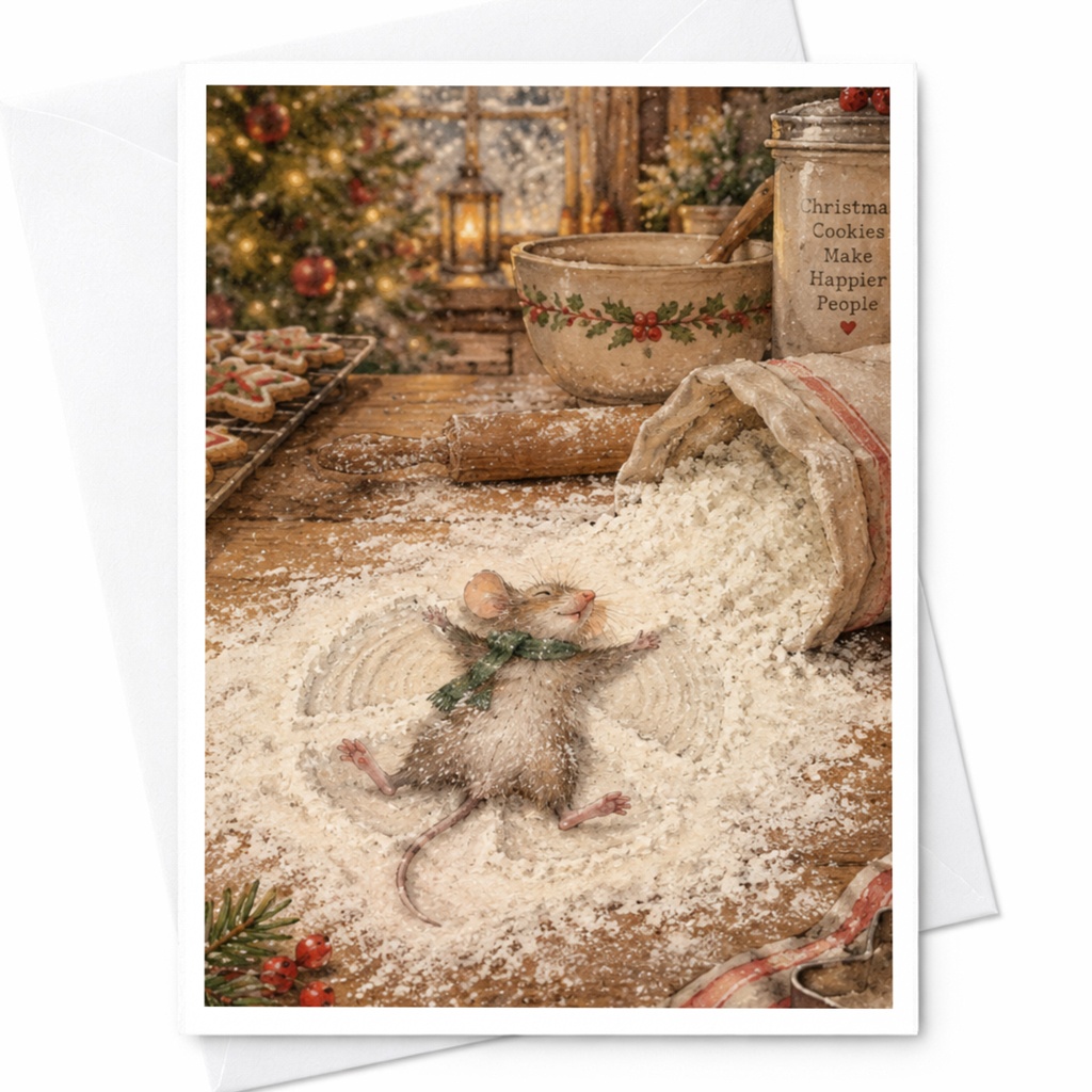 Christmas Cookies Make Happier People Cute Christmas Card Mouse Snow Angel Holiday Greeting Card For Baker Cookie Lover C9101