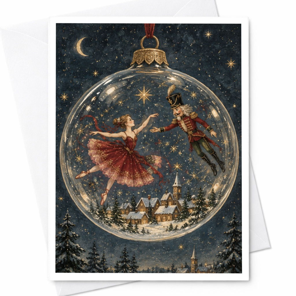 Ballerina Nutcracker Christmas Card Festive Holiday Greeting Card Winter Wonderland Scene For Ballet Lover C9108