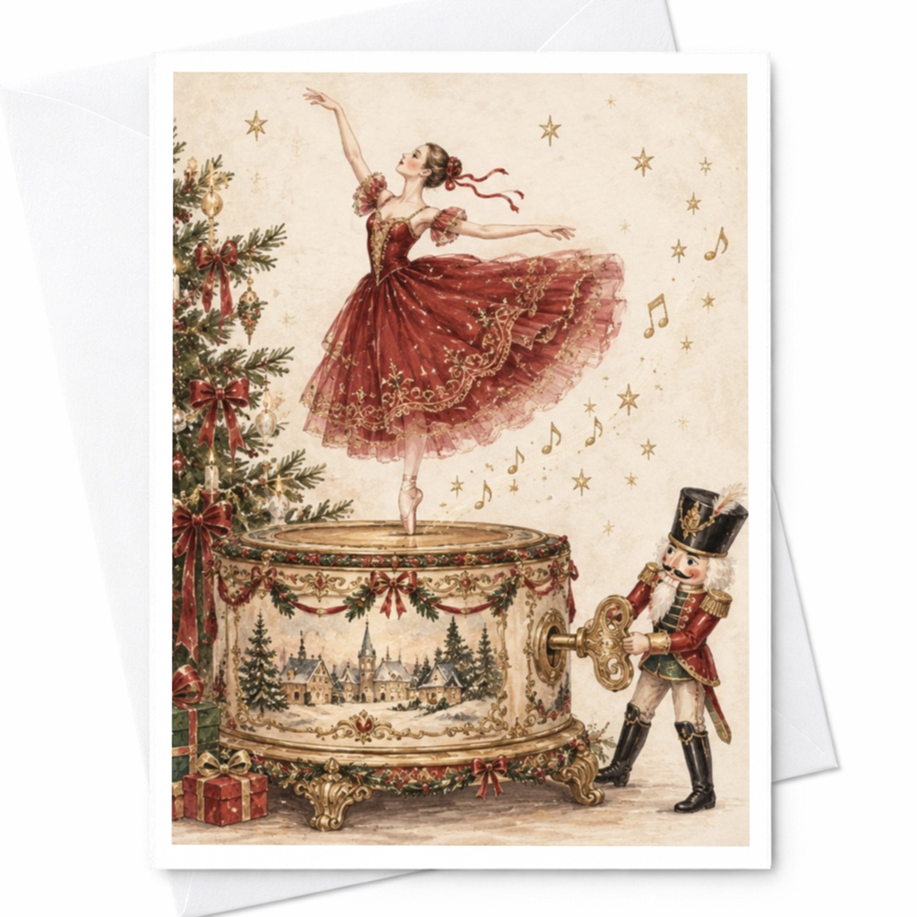 Ballerina Nutcracker Christmas Card Vintage Holiday Greeting Card For Her Festive Ballet Lover Seasonal Art Card C9112