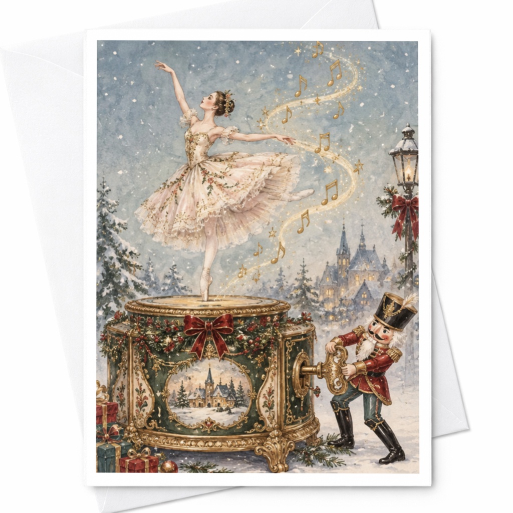 Ballerina Music Box Christmas Card Nutcracker Scene Holiday Greeting Card For Her Festive Winter Wonderland Ballet Lover C9113