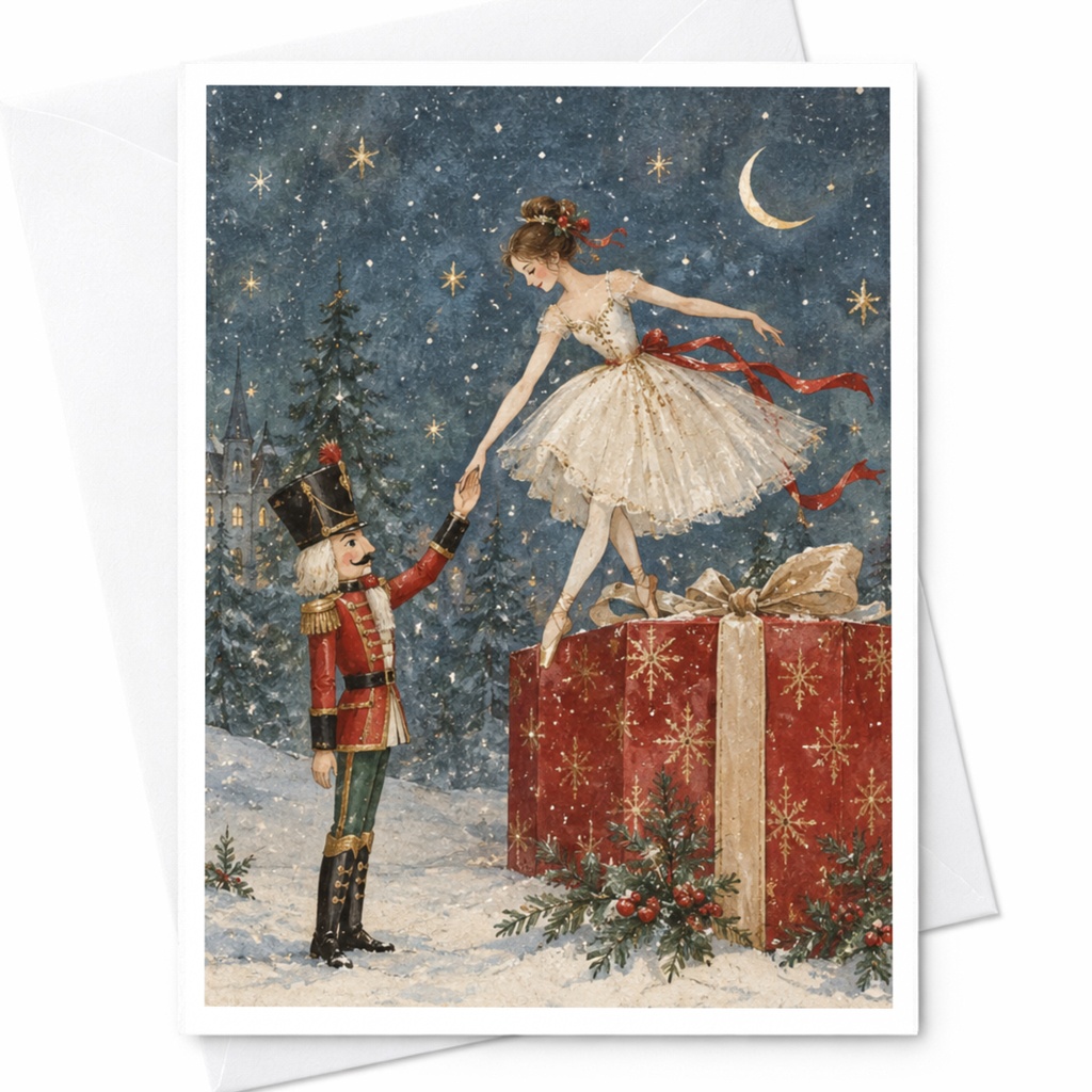 Nutcracker Ballerina Christmas Card Festive Holiday Greeting Card Winter Wonderland Scene For Her Ballet Lover C9115
