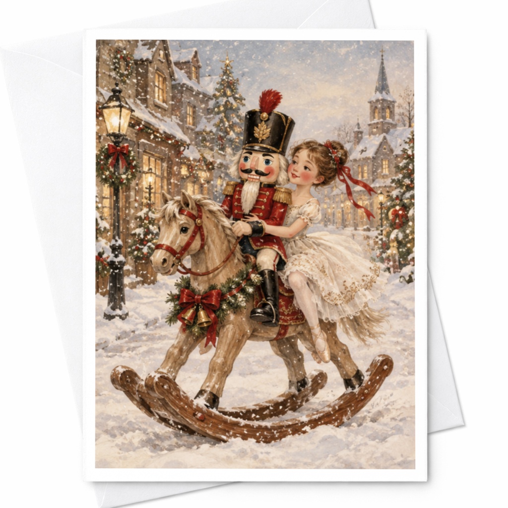 Nutcracker Christmas Card Vintage Style Holiday Greeting Card Festive Winter Scene For Her Classic Christmas Card C9118