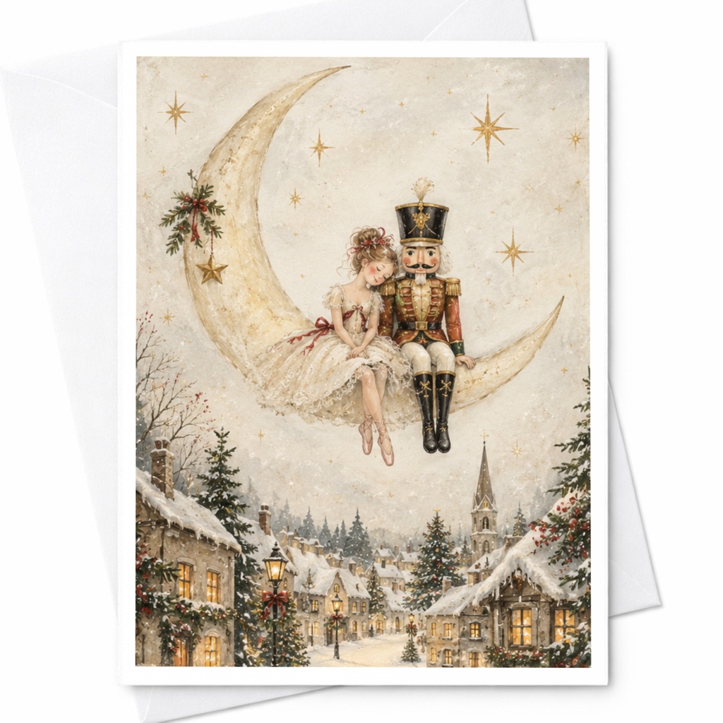 Nutcracker And Ballerina Christmas Card Romantic Winter Scene Holiday Greeting Card For Her Festive Seasonal Art C9125