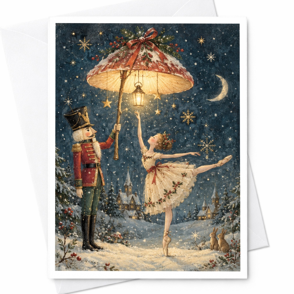 Nutcracker Ballerina Christmas Card Winter Wonderland Greeting Card Holiday Ballet Scene For Her Festive Seasonal Card C9129