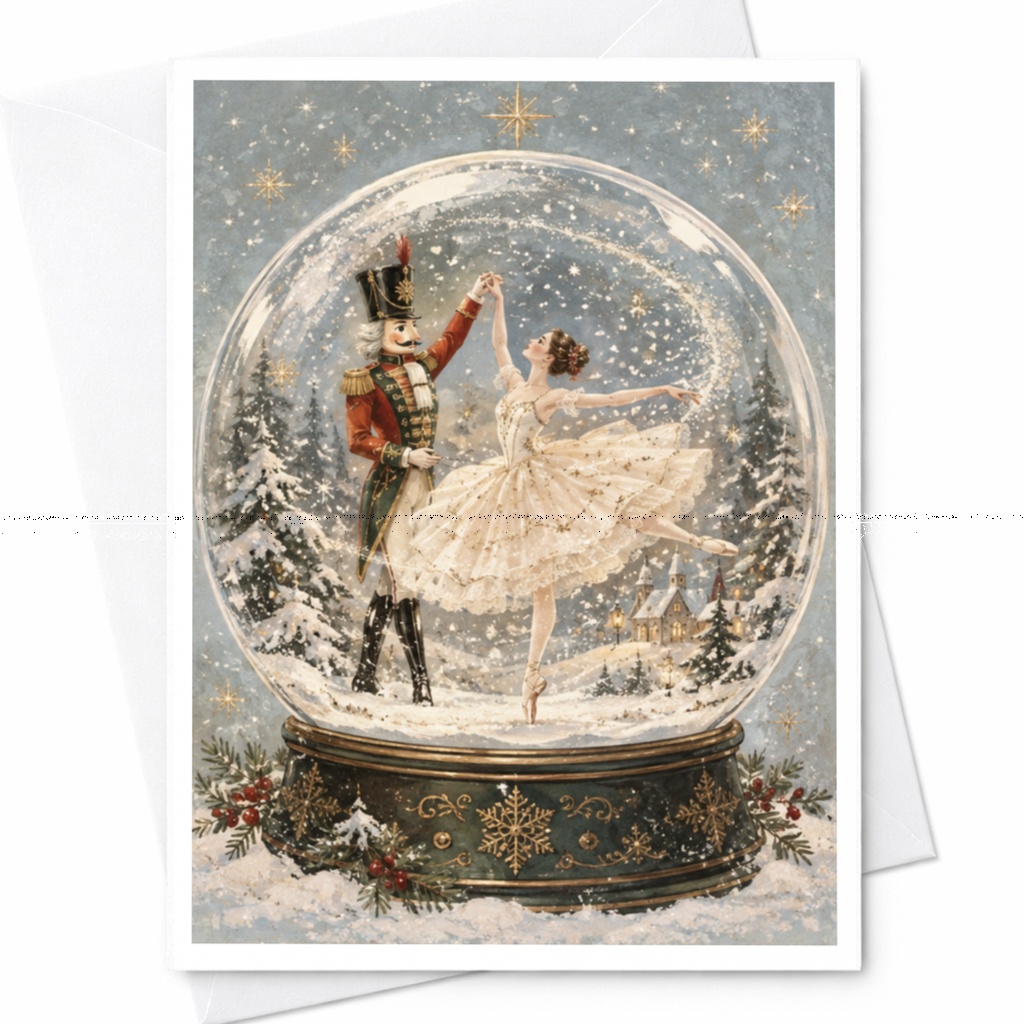 Nutcracker Ballerina Christmas Card Festive Holiday Greeting Card Winter Wonderland Scene For Dance Lover Elegant Seasonal Card C9137