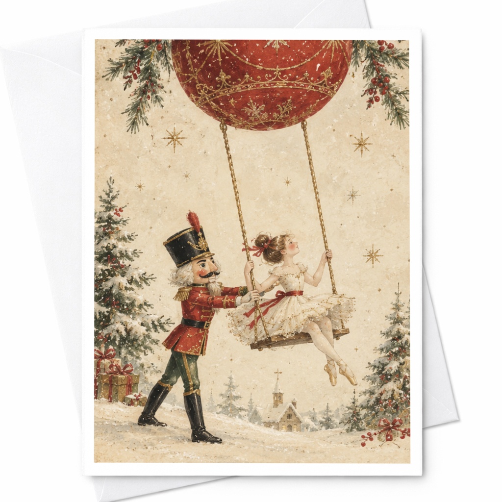 Nutcracker Ballerina Christmas Card Festive Holiday Greeting Card Winter Scene For Her Cute Seasonal Art C9138