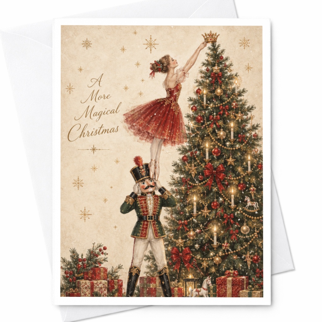A More Magical Christmas Card Ballerina Nutcracker Holiday Greeting Card Festive Christmas Tree For Her Family C9142