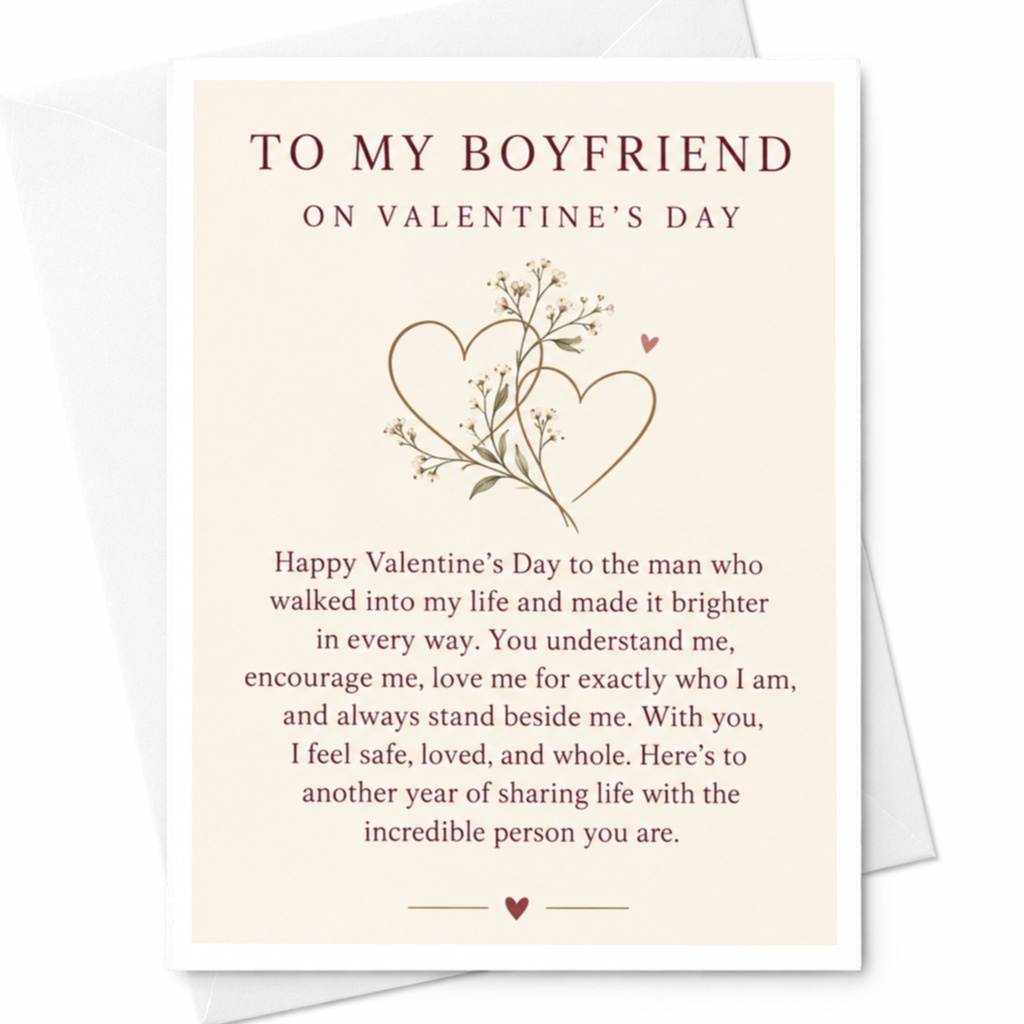 To My Boyfriend On Valentine’s Day Romantic Valentine’s Day Card For Him Heart Floral Love Card Sweet Sentimental C9144