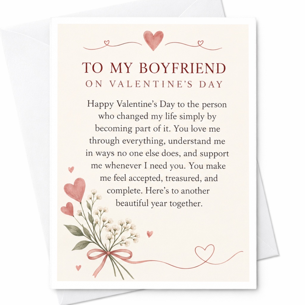 To My Boyfriend On Valentine's Day Romantic Valentine's Day Card For Boyfriend Heart Floral Love Card Sweet Message C9146