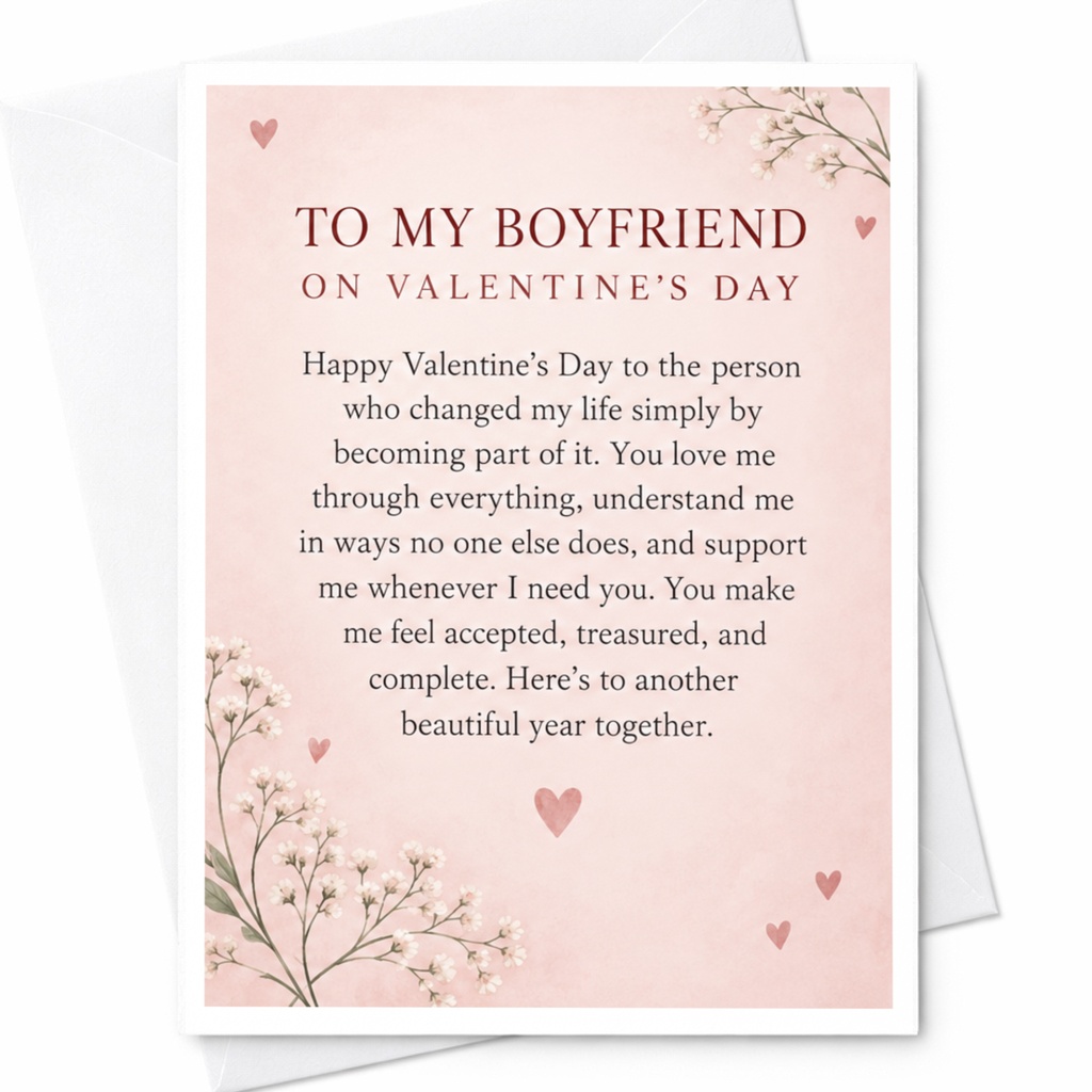 To My Boyfriend On Valentine’s Day Romantic Valentine’s Day Card For Him Floral Heart Love Card Sweet Sentimental C9147