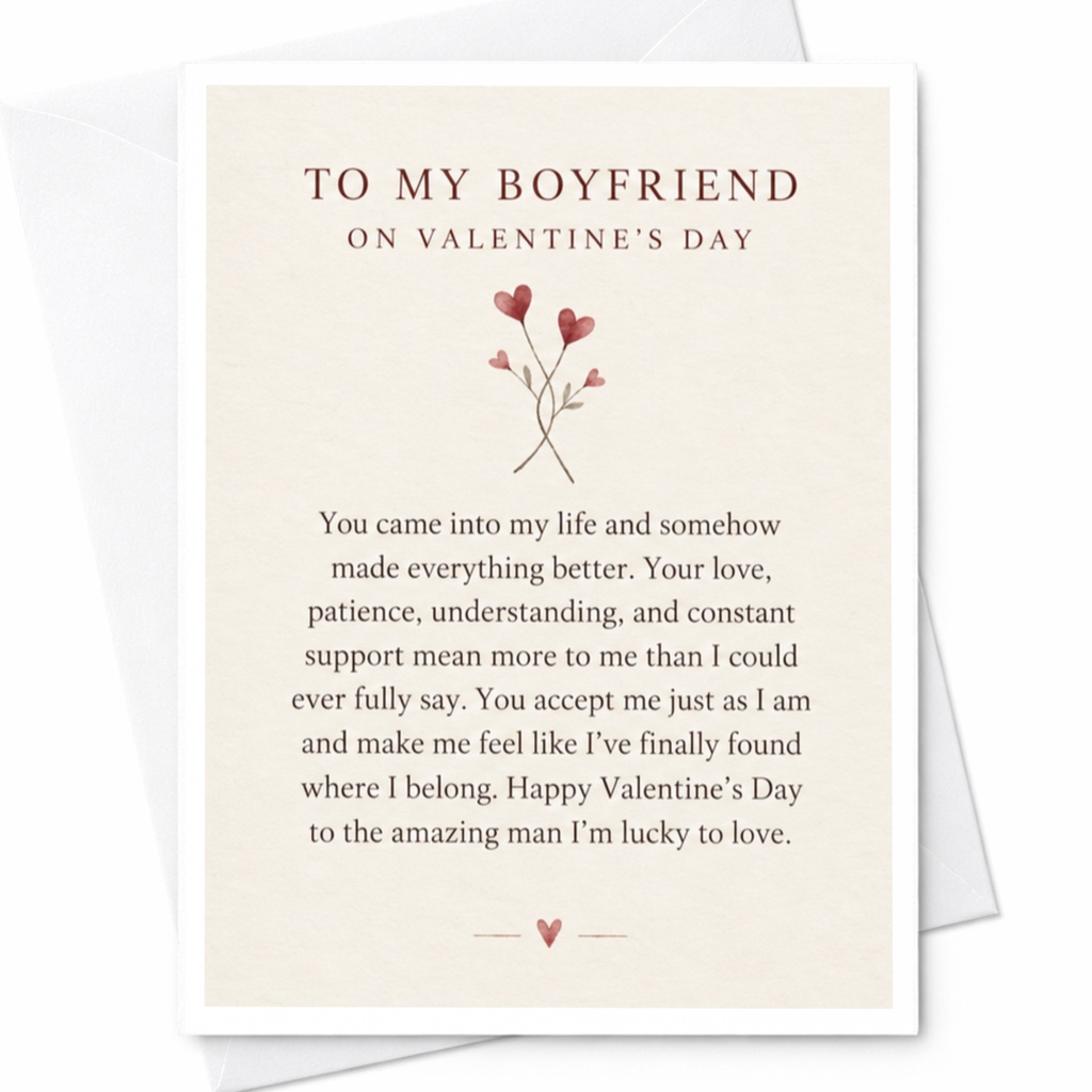 To My Boyfriend On Valentine's Day Romantic Valentine's Day Card For Him Sweet Love Card Boyfriend Gift Cute Heart C9148