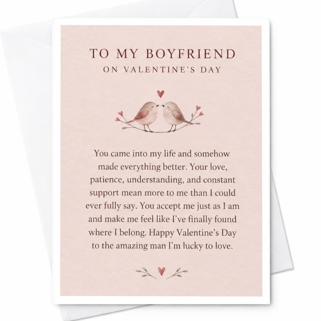To My Boyfriend On Valentine's Day Romantic Valentine's Day Card For Him Cute Love Birds Illustration Sweet Card For Boyfriend C9149