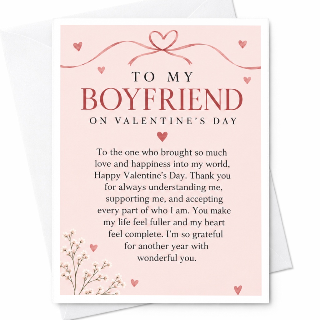 To My Boyfriend On Valentine's Day Romantic Valentine's Day Card For Him Sweet Love Card Heartfelt Greeting Card C9159