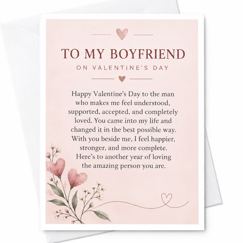 To My Boyfriend On Valentine’s Day Romantic Valentine's Day Card For Him Floral Heart Love Greeting Card C9154