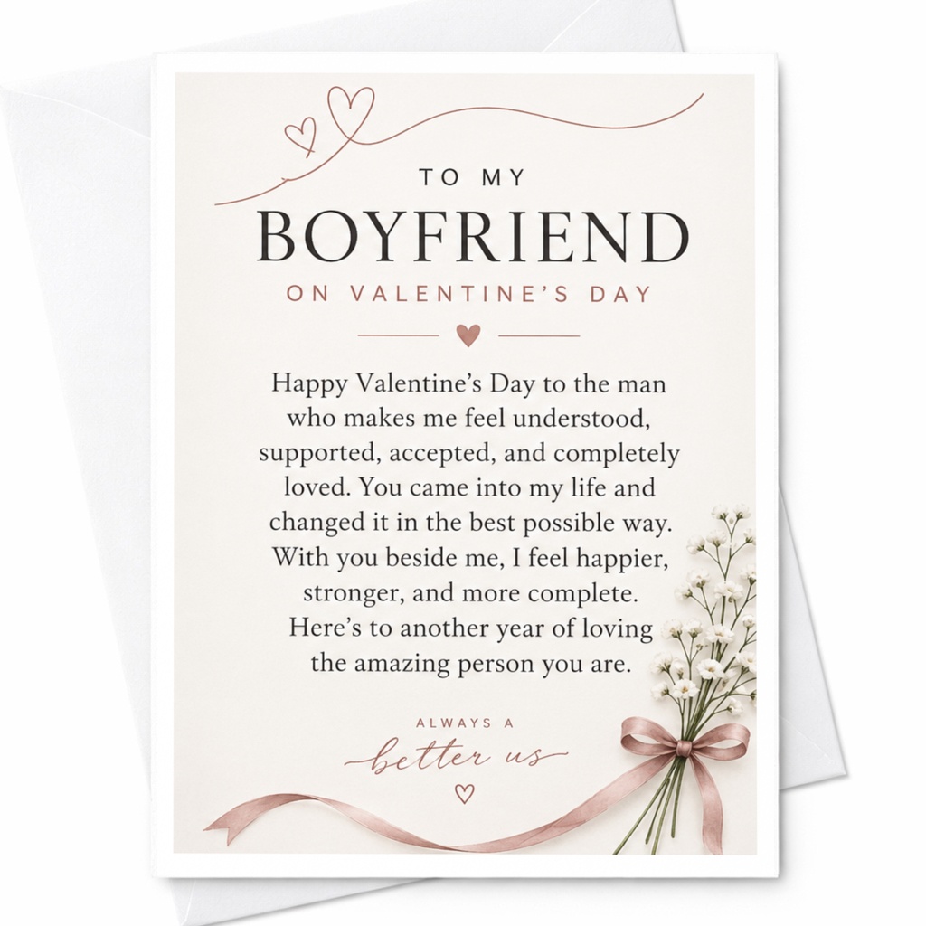 To My Boyfriend On Valentine's Day Romantic Card For Him Floral Love Greeting Card Sweet Valentine's Day Card C9155