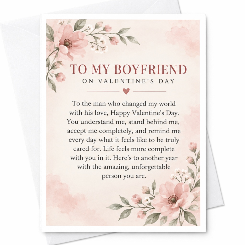 To My Boyfriend On Valentine's Day Romantic Valentine's Day Card For Him Floral Heartfelt Message Love Card C9156
