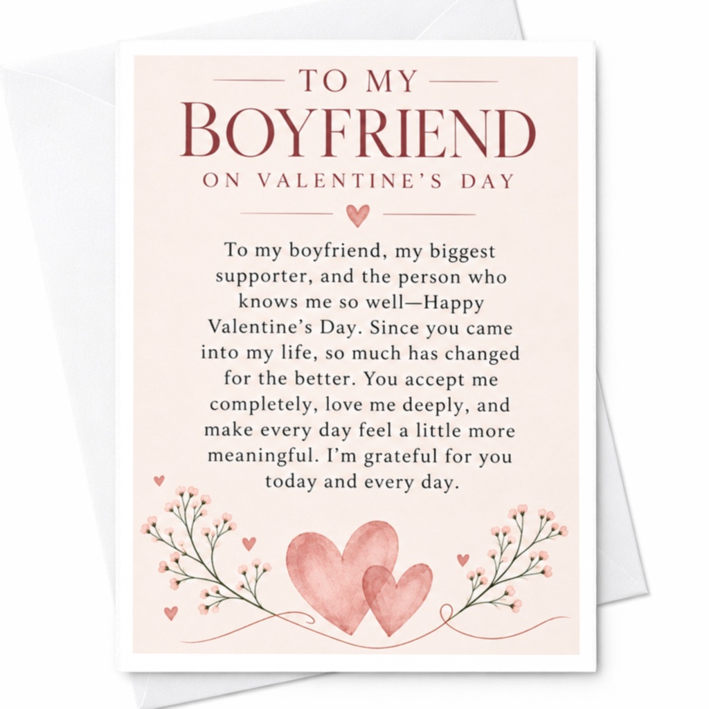 To My Boyfriend On Valentine's Day Romantic Valentine's Day Card For Boyfriend Heart Floral Love Card C9160