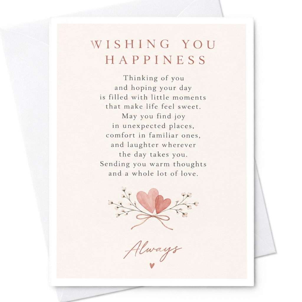 Wishing You Happiness Greeting Card Heart Floral Warm Thoughts Love Sentimental Card For Friend Family C9168