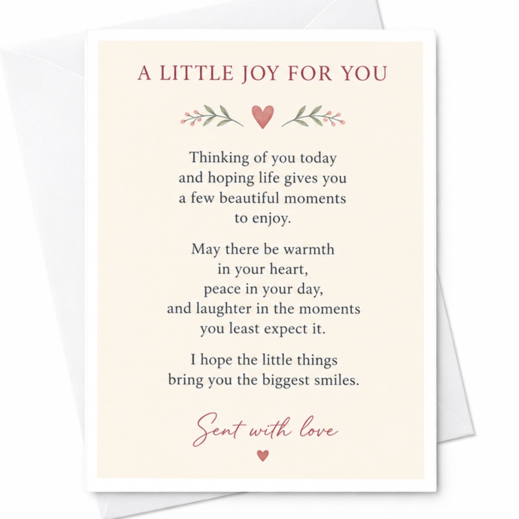 A Little Joy For You Thinking Of You Card Sent With Love Heart Floral Accents Sweet Greeting Card For Friend Family C9170