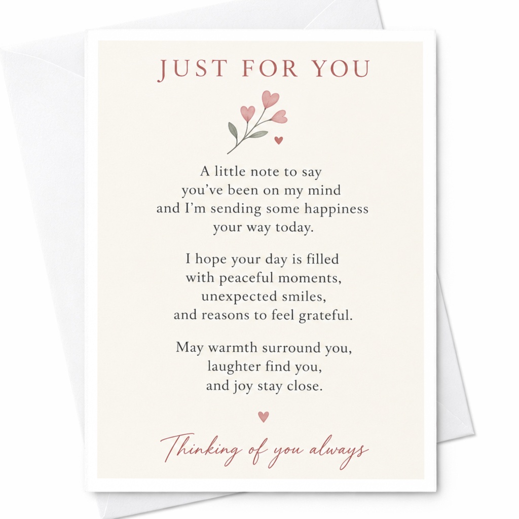 Just For You Thinking Of You Card Floral Heart Illustration Sentimental Greeting Card For Friend Loved One Encouragement C9176