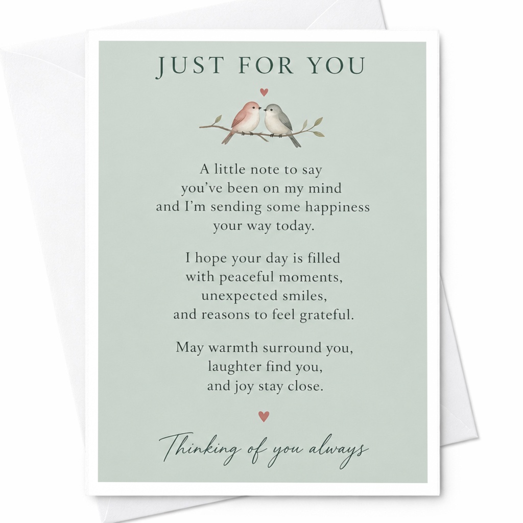 Just For You Thinking Of You Card Cute Birds Illustration Sentimental Greeting Card For Friend Loved One Sweet Note C9177