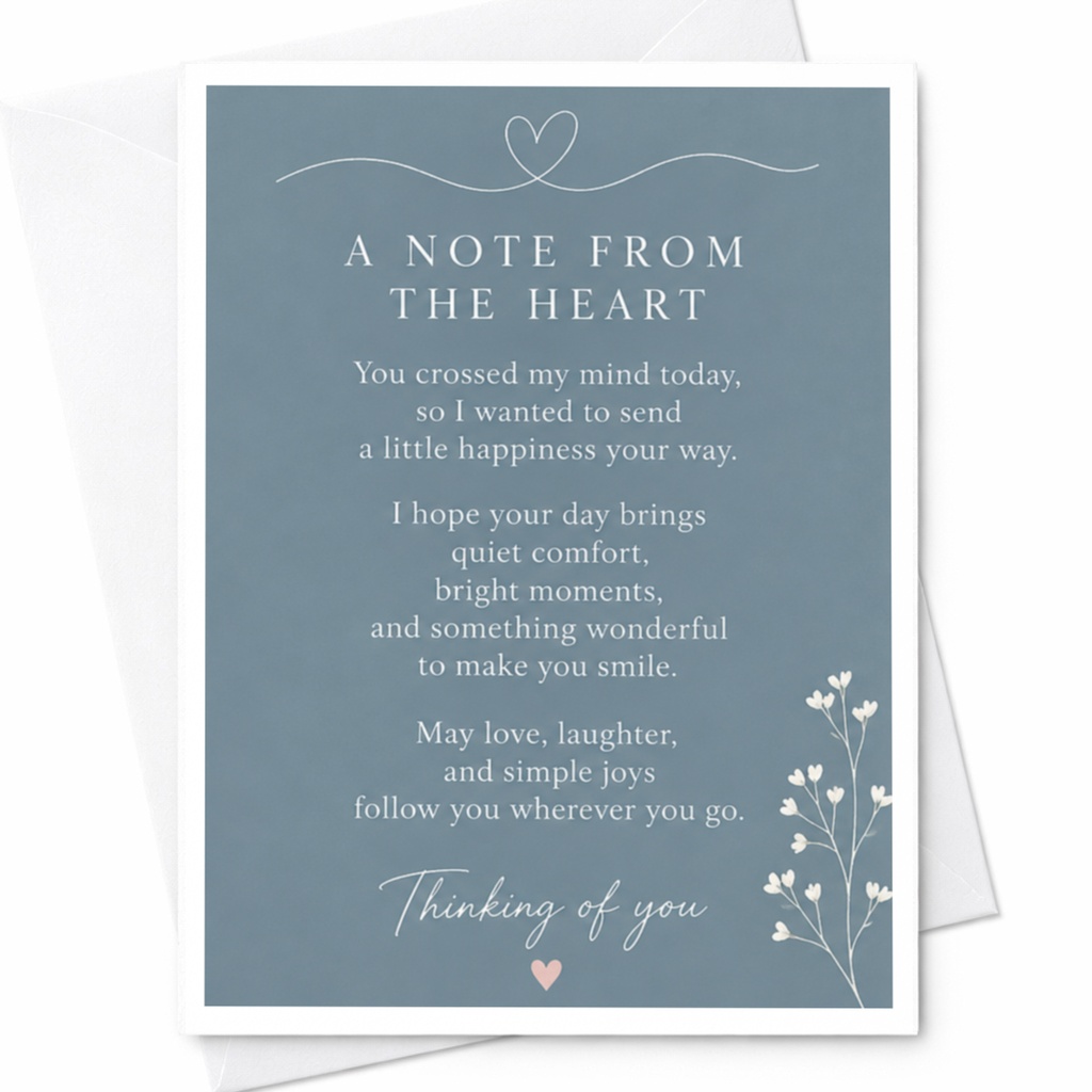 A Note From The Heart Thinking Of You Card Heartfelt Message Floral Comforting Greeting Card For Friend Loved One C9167
