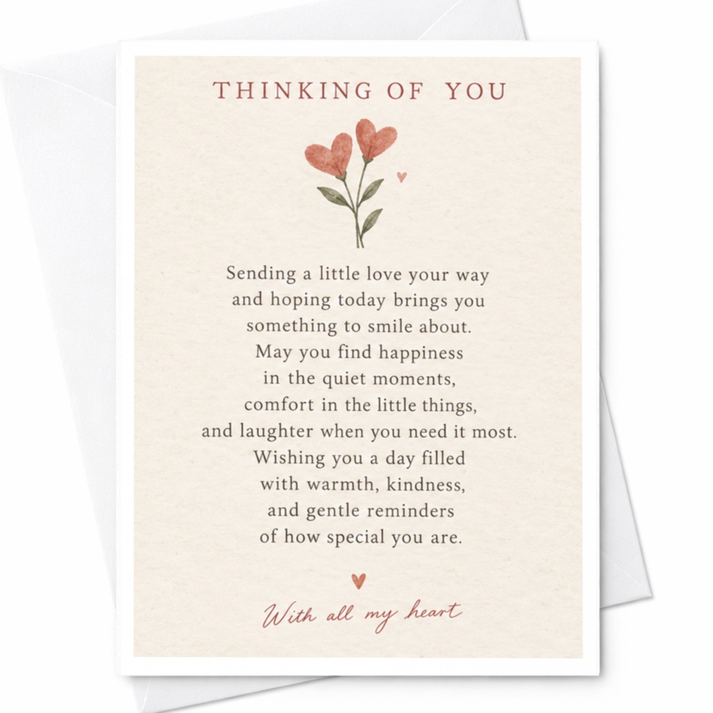 Thinking Of You Heart Flower Illustration Thinking Of You Card With All My Heart Sentimental Greeting Card For Friend C9178