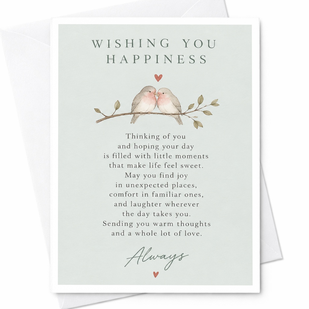 Wishing You Happiness Wedding Card Cute Birds Illustration Congratulations Greeting Card For Couple Romantic Love Card C9169