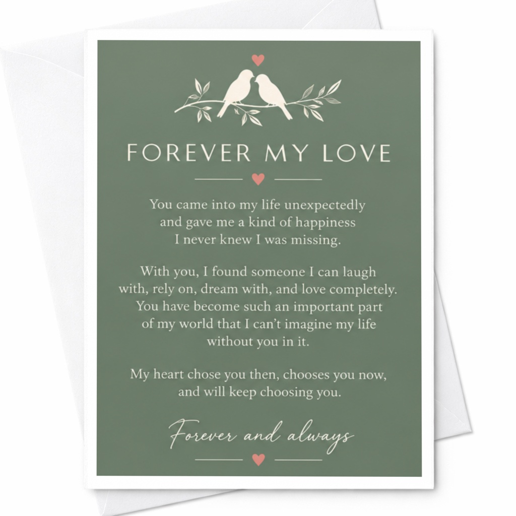 Forever My Love Wedding Anniversary Card Romantic Love Card For Couple Sentimental Greeting Card Two Birds With Hearts C9183