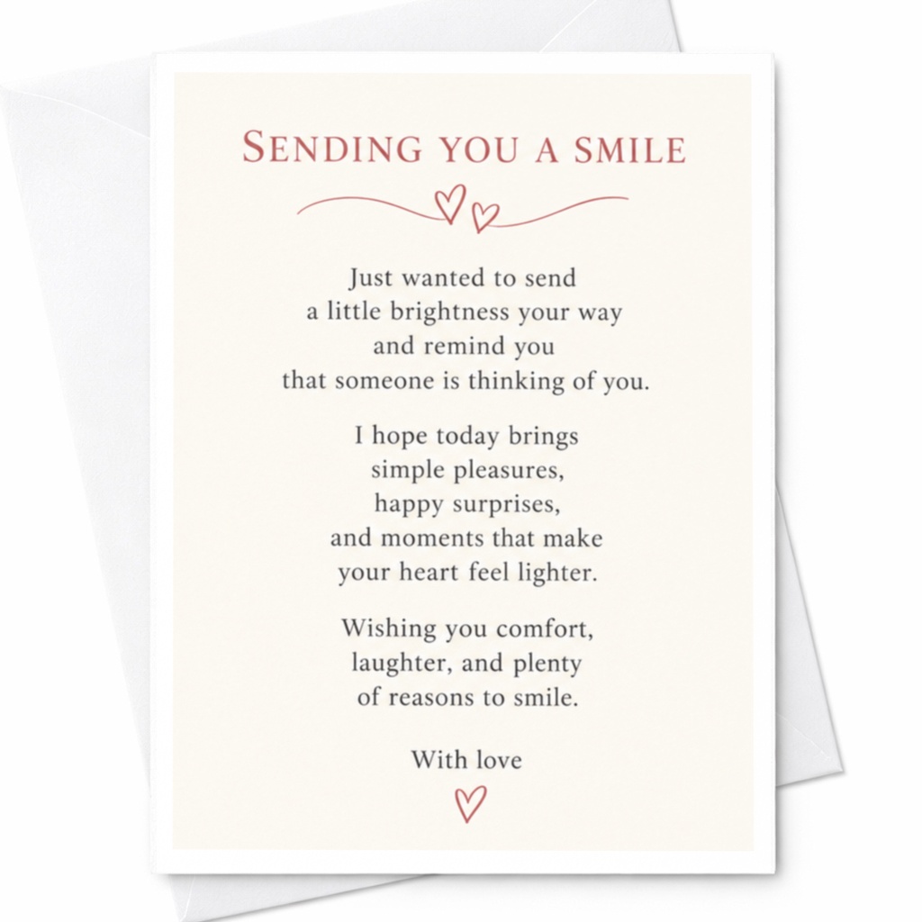 Sending You A Smile Thinking Of You Card Comforting Greeting Card For Friend Heartfelt Message With Love Supportive Card C9174