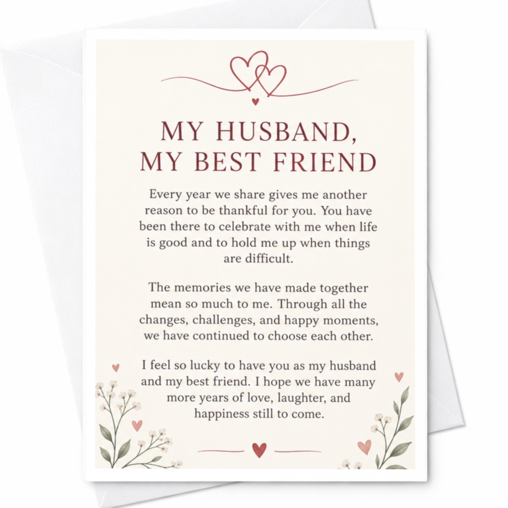 My Husband, My Best Friend Anniversary Card Romantic Greeting Card For Husband Love Card Floral Heartfelt Message C9206