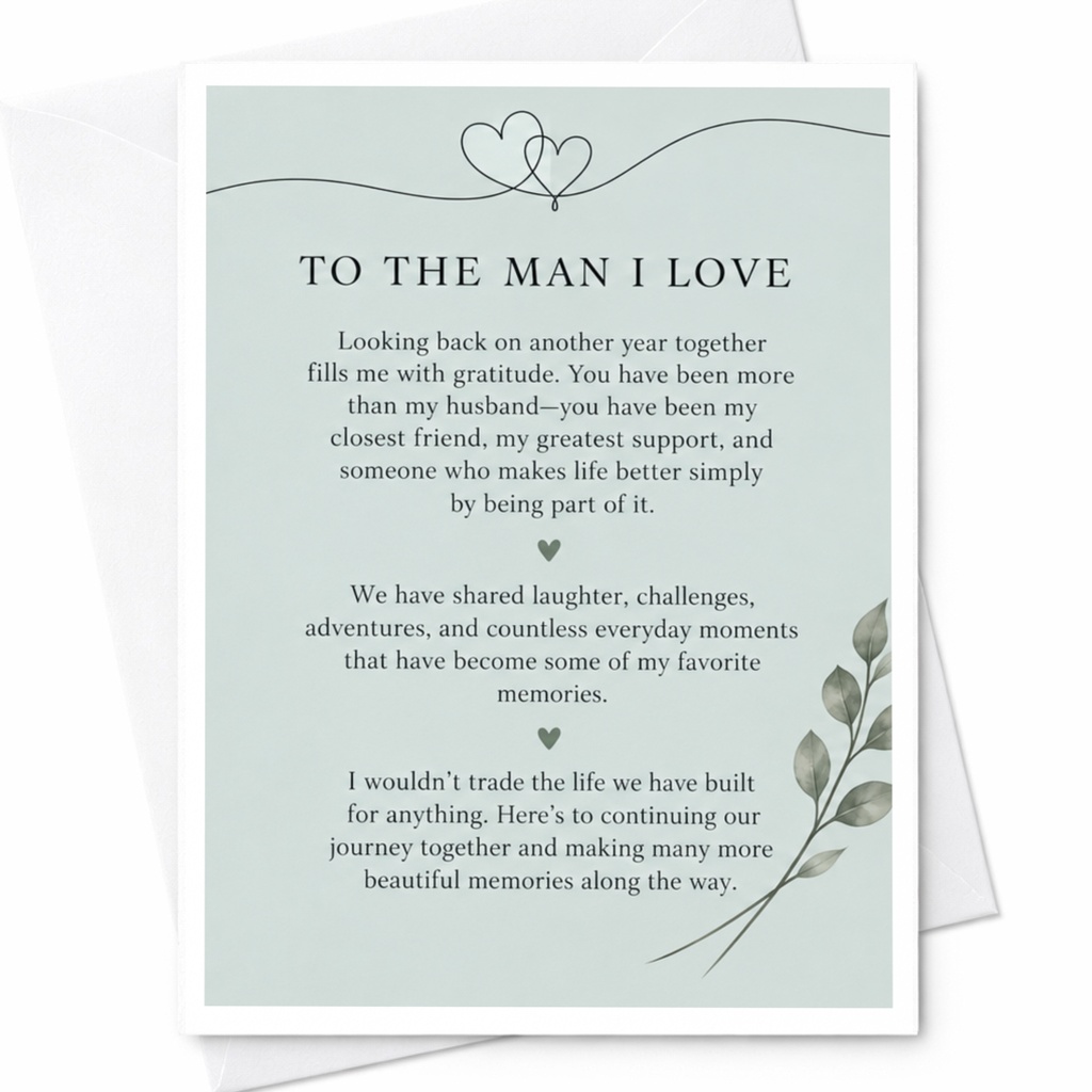To The Man I Love Romantic Anniversary Card For Husband Sentimental Greeting Card Botanical Love Card For Him C9203