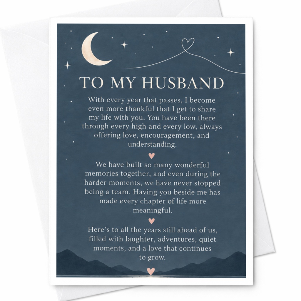 To My Husband Anniversary Card Romantic Greeting Card For Husband Love Card Moon Stars Heart Sentimental Card C9211