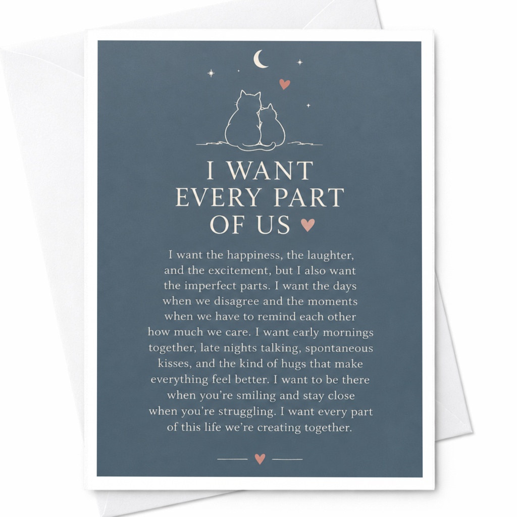 I Want Every Part Of Us Romantic Card Cute Cats Under Moon Anniversary Card For Couple Love Card Sentimental C9223