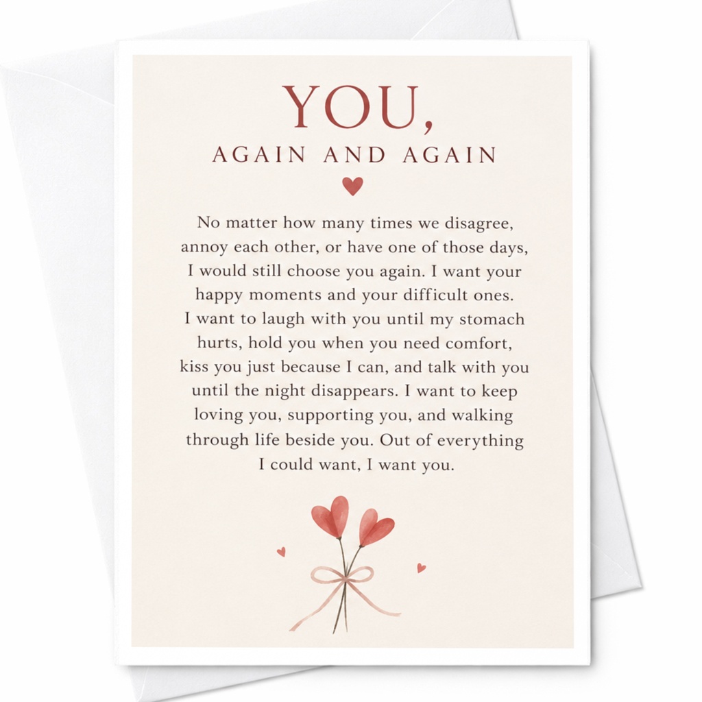 You, Again And Again Romantic Anniversary Card For Husband Wife Couple Love Card Heart Sentimental Greeting Card C9218